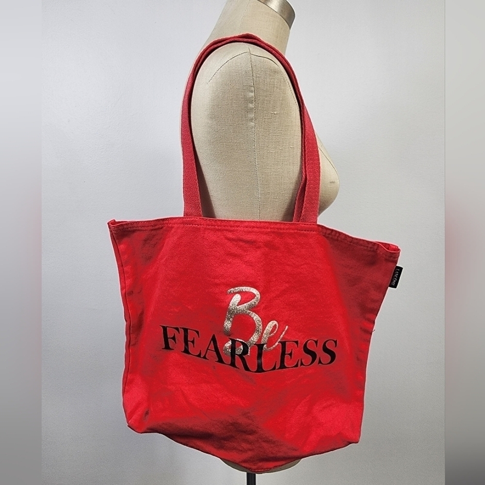 Lancome Be Fearless Red Canvas Tote Bag Gold Logo OS